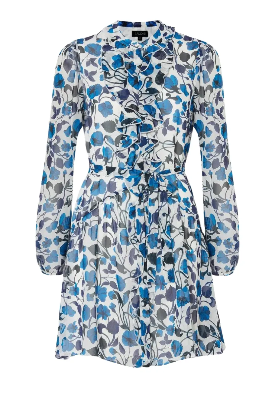 Blue Tilly Floral Silk Mini Dress