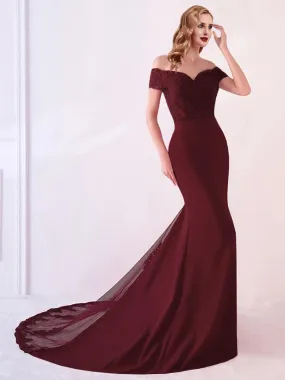 Burgundy Beaded Lace Vintage Mermaid Bridesmaid Dresses Party Gowns