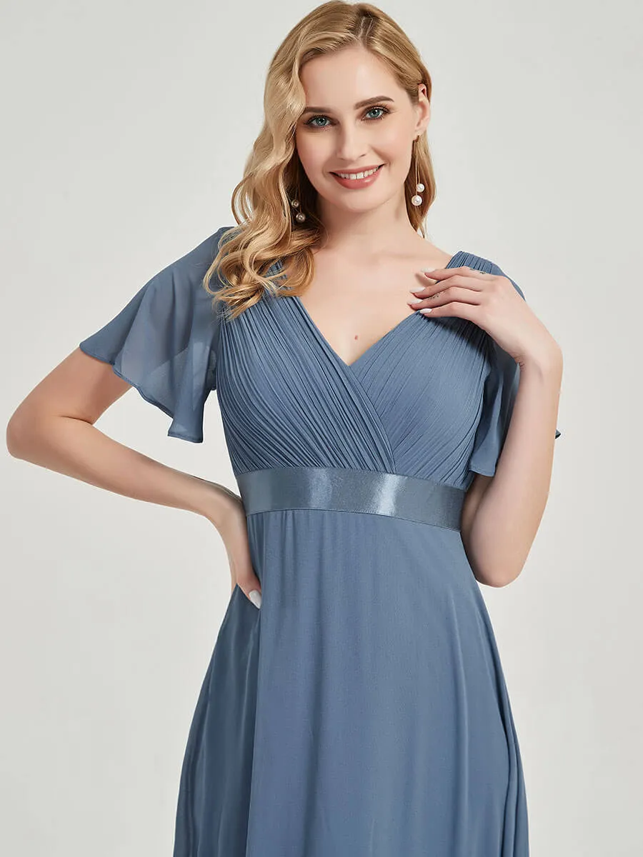 Canyon Rose Short Sleeve Ruffle Pleated  A-Line Maxi Bridesmaid Dress