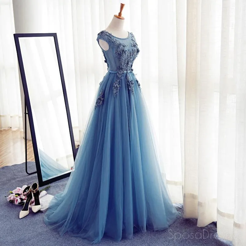 Cap Sleeve Blue Lace Beaded Evening A Line Prom Dresses, Long Sexy Party Prom Dress, Custom Long Prom Dresses, Cheap Formal Prom Dresses, 17133