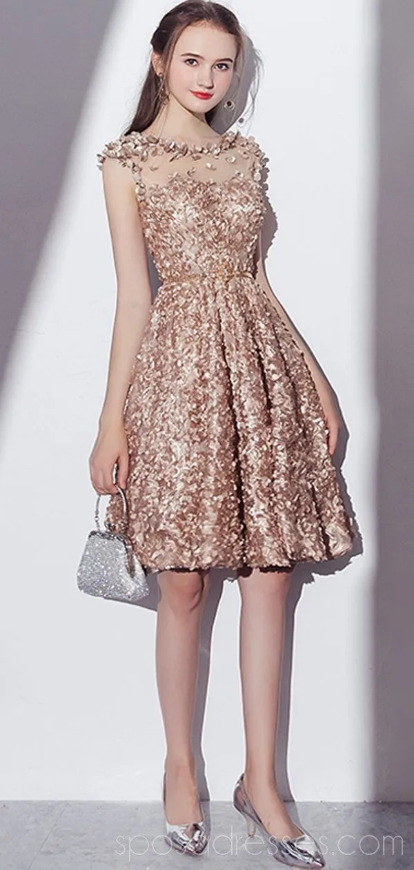 Cap Sleeves See Through Gold Lace Cheap Homecoming Dresses Online, Cheap Short Prom Dresses, CM789