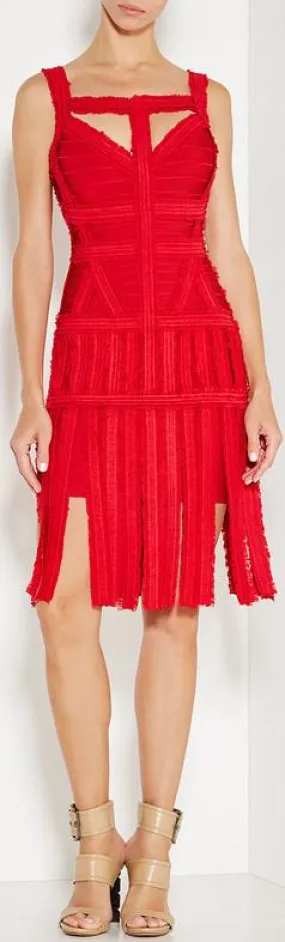 'Carley' Fringed Dress, Red