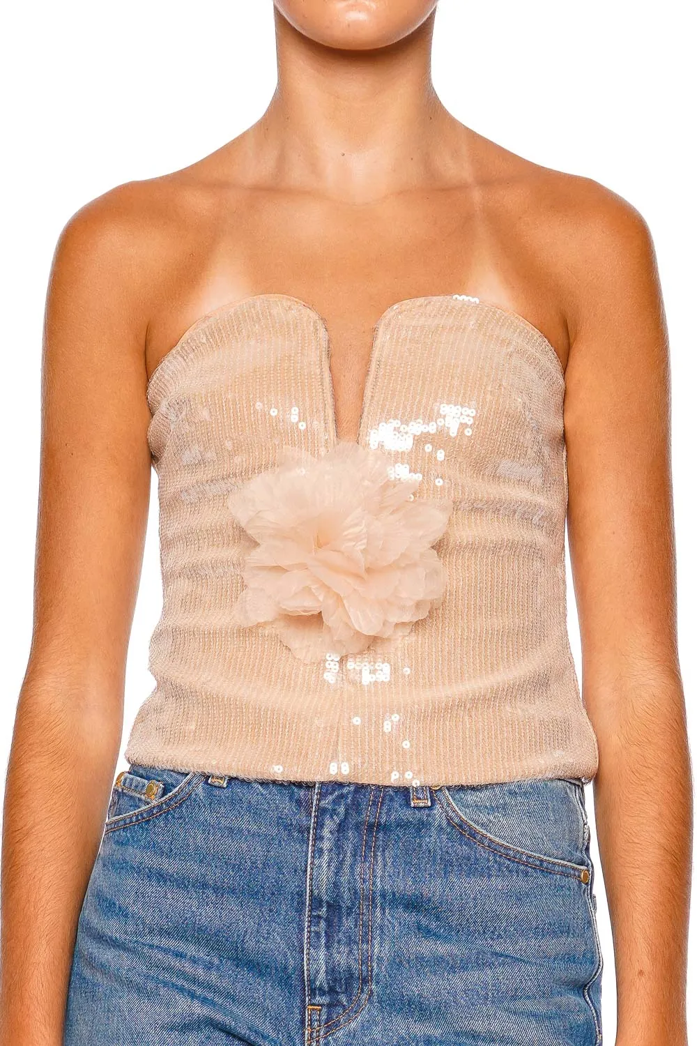 Champagne Sequin Strapless Top