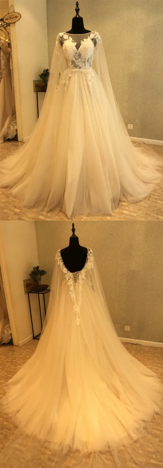 Charming Gorgeous Tulle Applique Affordable Long Brides Wedding Dresses, WG1217