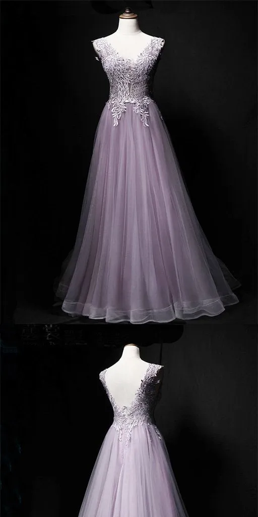 Charming Lavender Tulle Sleeveless A-Line Long Prom Dress,Party Dresses, Evening Dresses,PDY0318