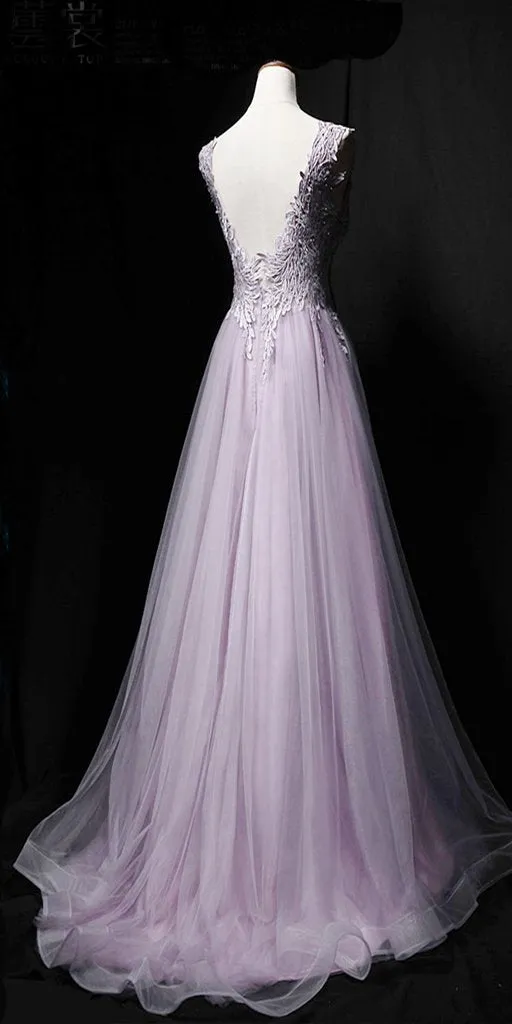 Charming Lavender Tulle Sleeveless A-Line Long Prom Dress,Party Dresses, Evening Dresses,PDY0318