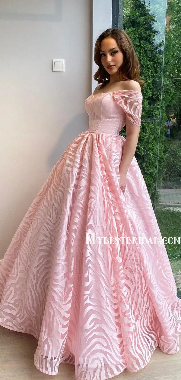 Charming Off-shoulder A-line Lace Simple Long Prom Dresses, PDS0226