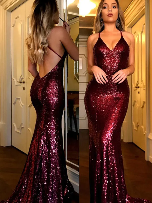 Charming Red Sequin Sexy Mermaid Prom Dresses, Popular Modest Prom Dress, Fashion Tend, PDY0149