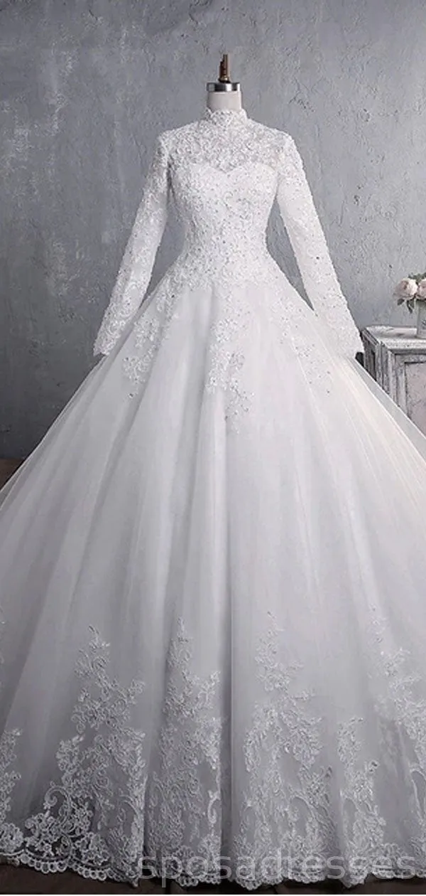 Cheap Long Sleeves High Neck Modest Wedding Dresses Online, Cheap Bridal Dresses, WD517