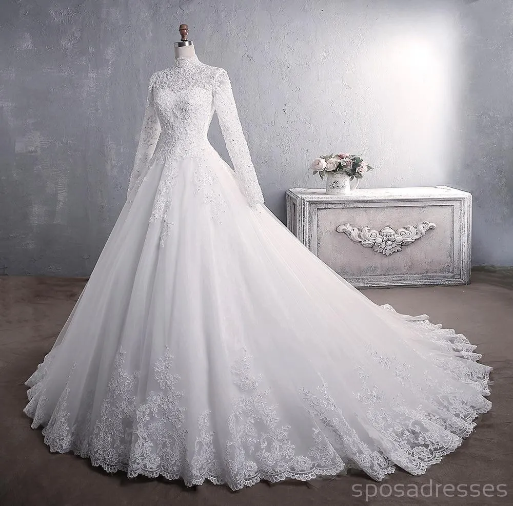 Cheap Long Sleeves High Neck Modest Wedding Dresses Online, Cheap Bridal Dresses, WD517