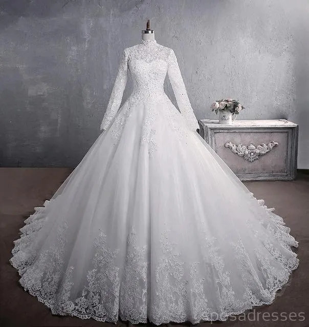 Cheap Long Sleeves High Neck Modest Wedding Dresses Online, Cheap Bridal Dresses, WD517