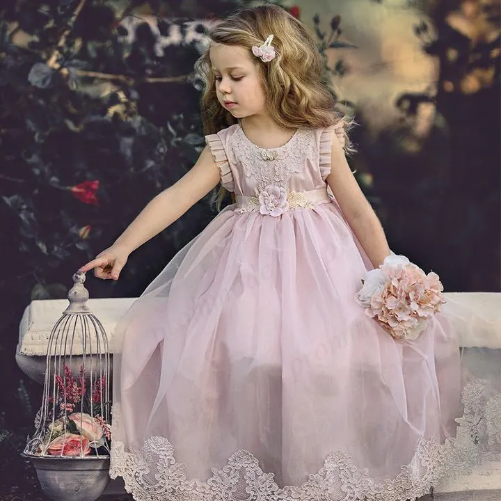 Cheap Pink Tulle Lace Applique Ball Gown Little Girl Dresses, Flower Girl Dresses ,FGY0177