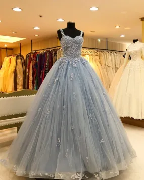 Chic Lace Beaded Sweetheart Tulle Ball Gowns Quinceanera Dresses