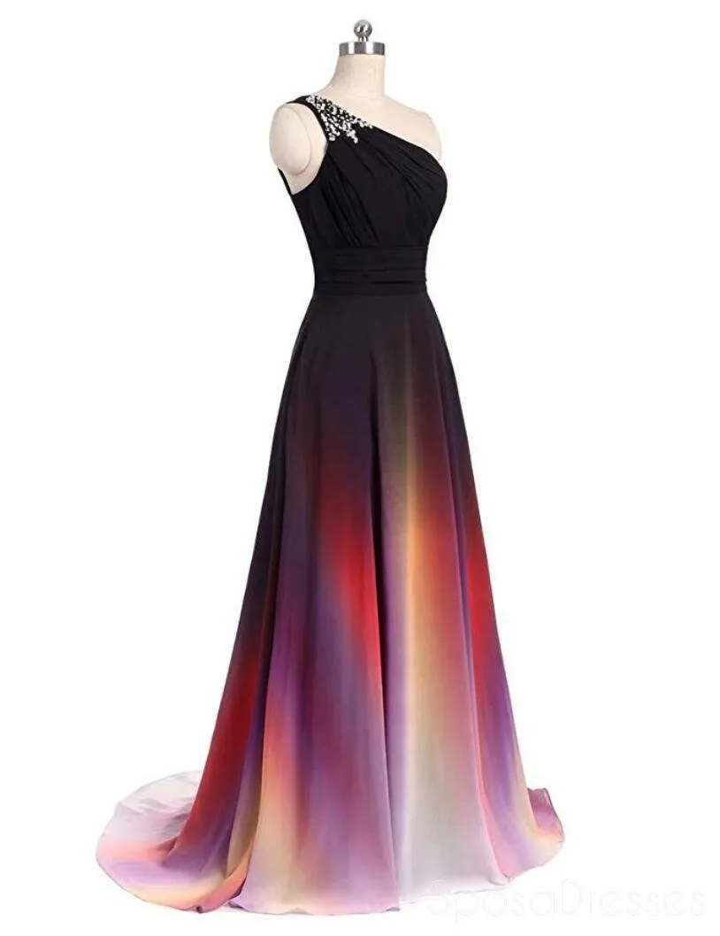 Chiffon One Shoulder Ombre Cheap Long Evening Prom Dresses,  Custom Sweet16 Dresses, 18394