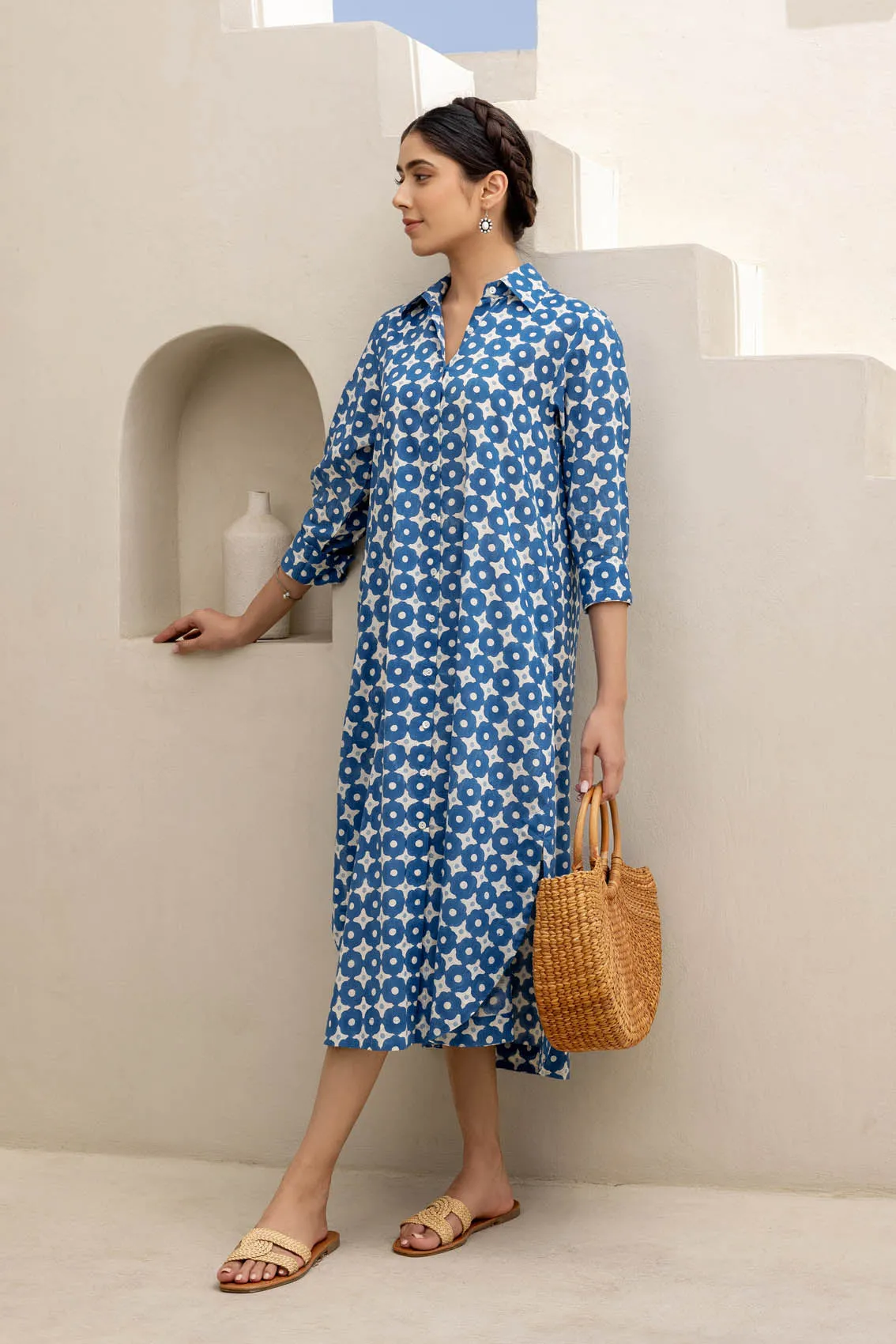 Cobalt Polka Dotted Shirt Dress