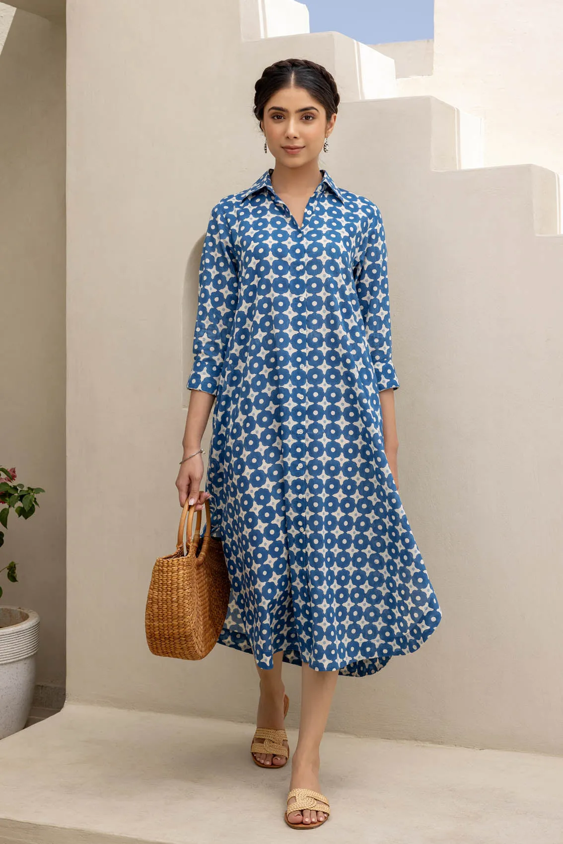 Cobalt Polka Dotted Shirt Dress