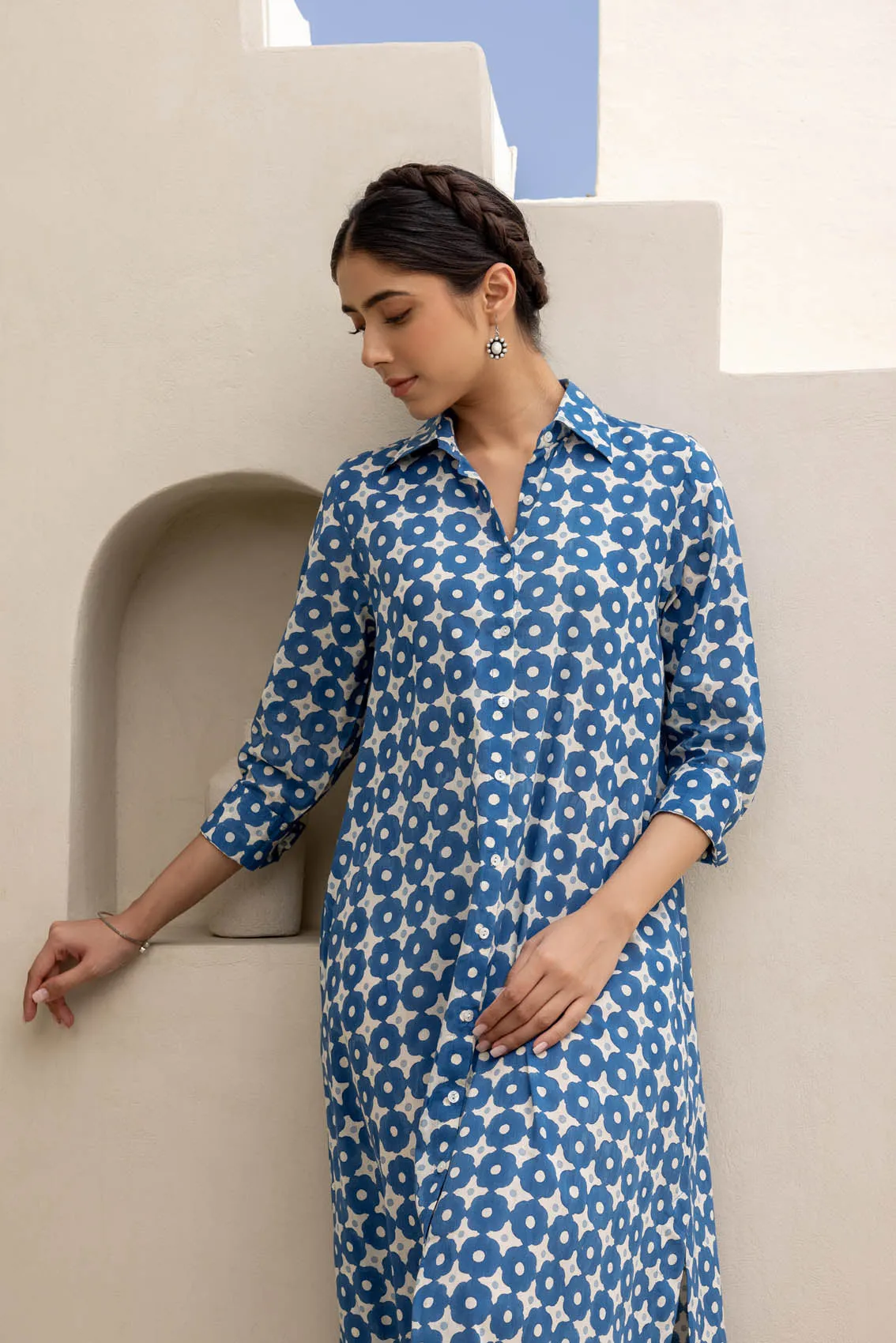 Cobalt Polka Dotted Shirt Dress