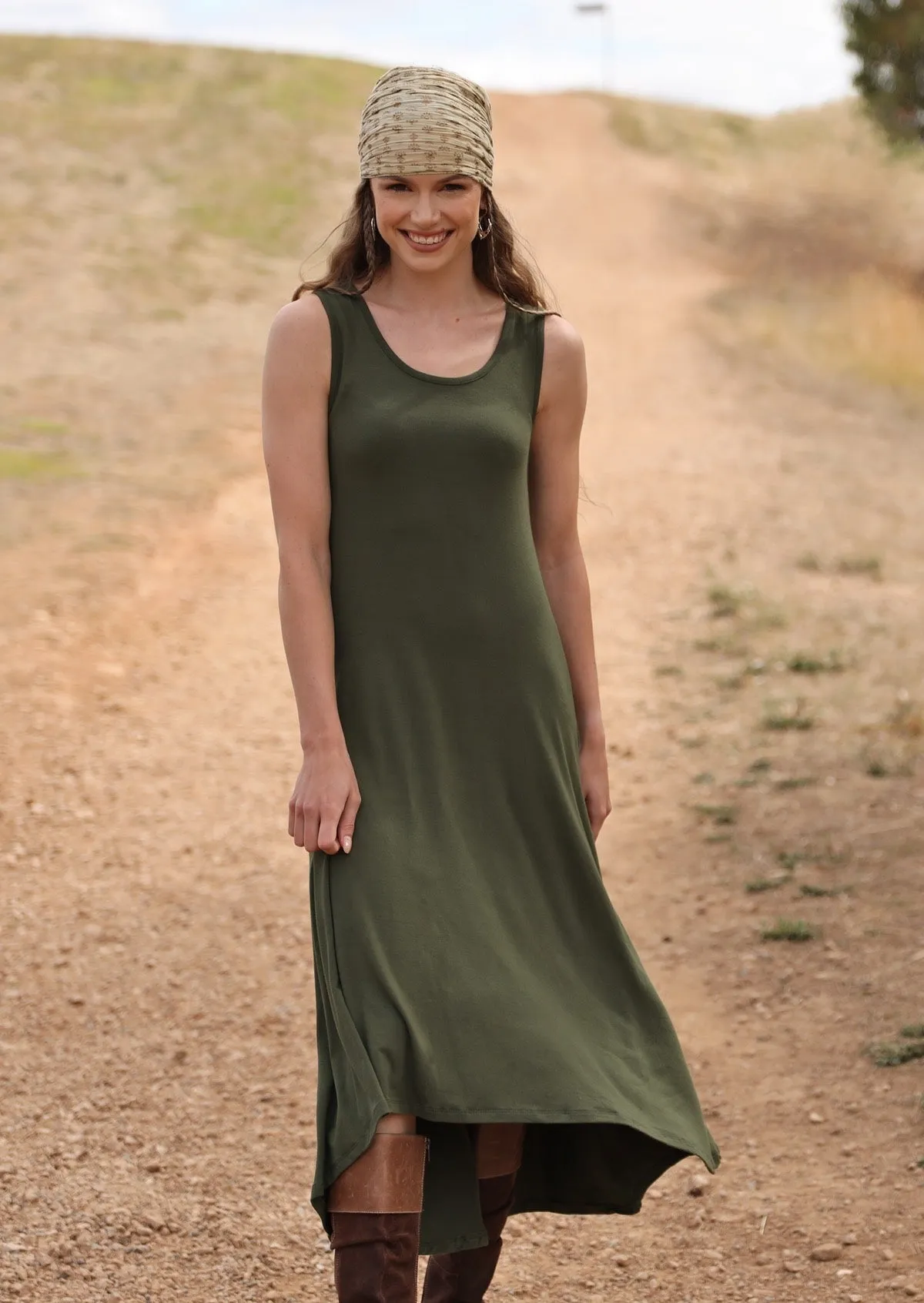 Concave Hem Dress Olive