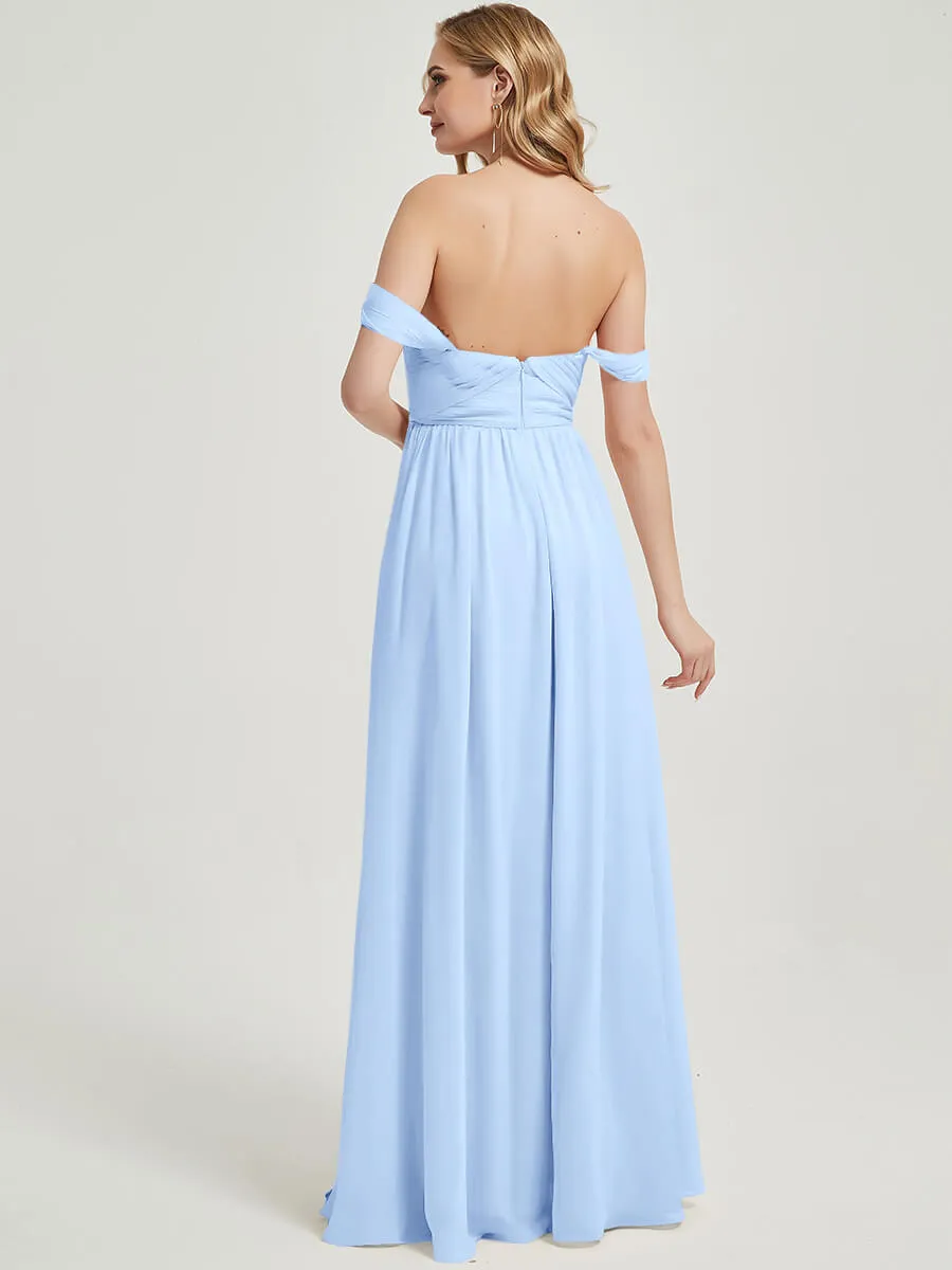 Cornflower Blue Pleated Convertible Maxi Chiffon Bridesmaid Dress