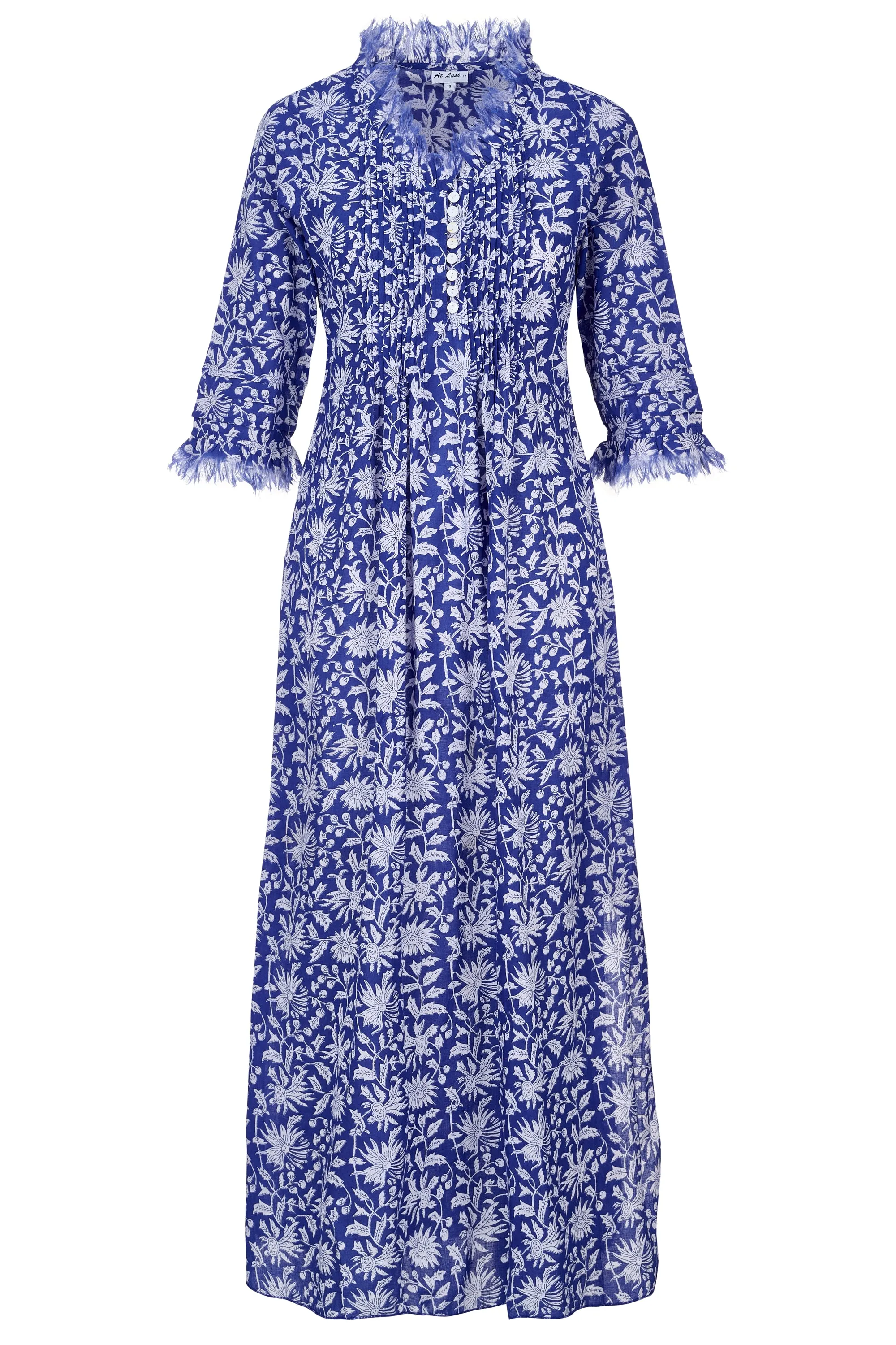 Cotton Annabel Maxi Dress in Blue with White Flower