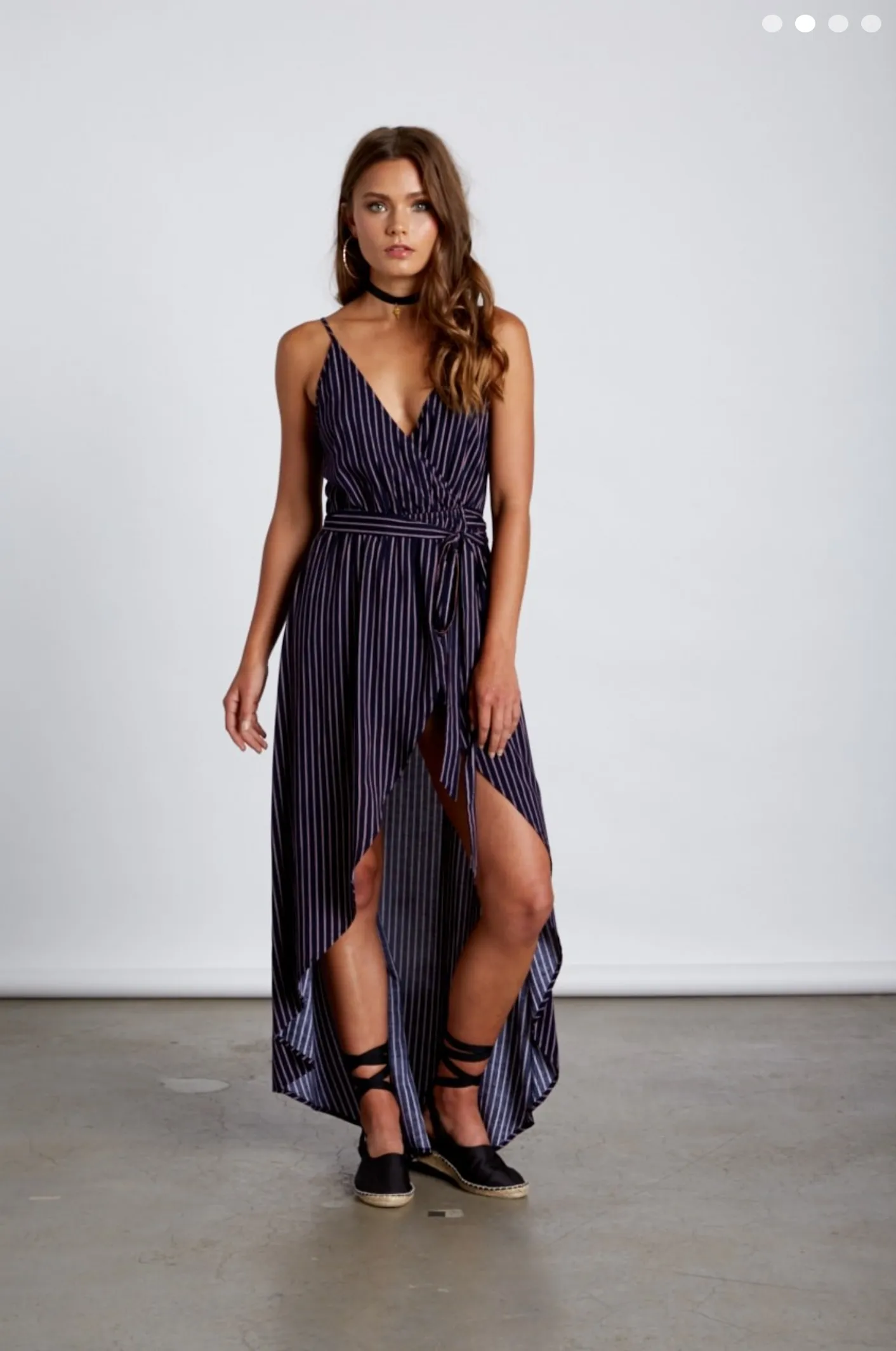 Cotton Candy LA - Croatia Faux Wrap Dress in Navy Stripe