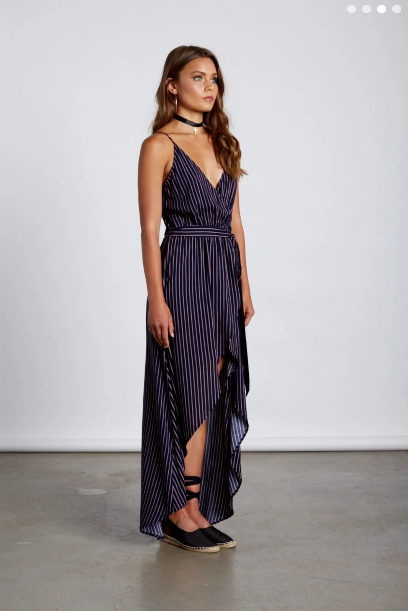 Cotton Candy LA - Croatia Faux Wrap Dress in Navy Stripe