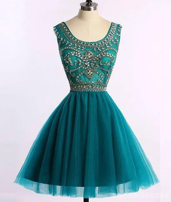 Custom Cute Green Beaded Short Homecoming Dresses Online, CM532