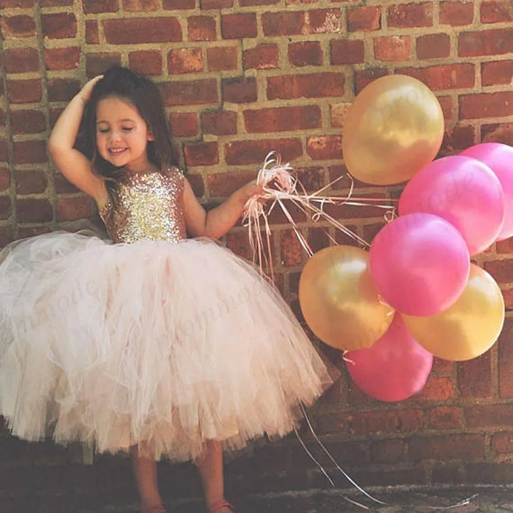 Cute Gold Sequin Tulle Flower Girl Dresses,Blush Flower Girl Dresses,FGY0181