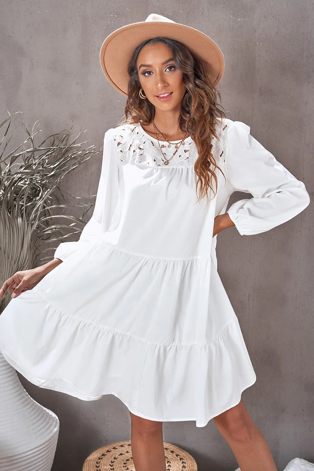 Cute Lace Yoke Mini Dress