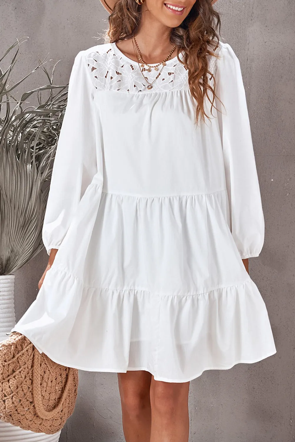 Cute Lace Yoke Mini Dress