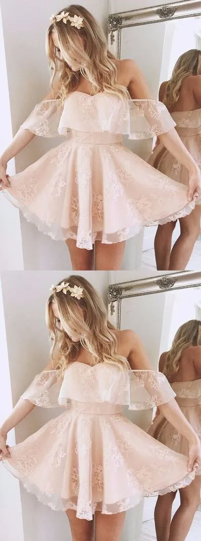 Cute Off Shoulder Lace Short Homecoming Dresses Online, BDY0296