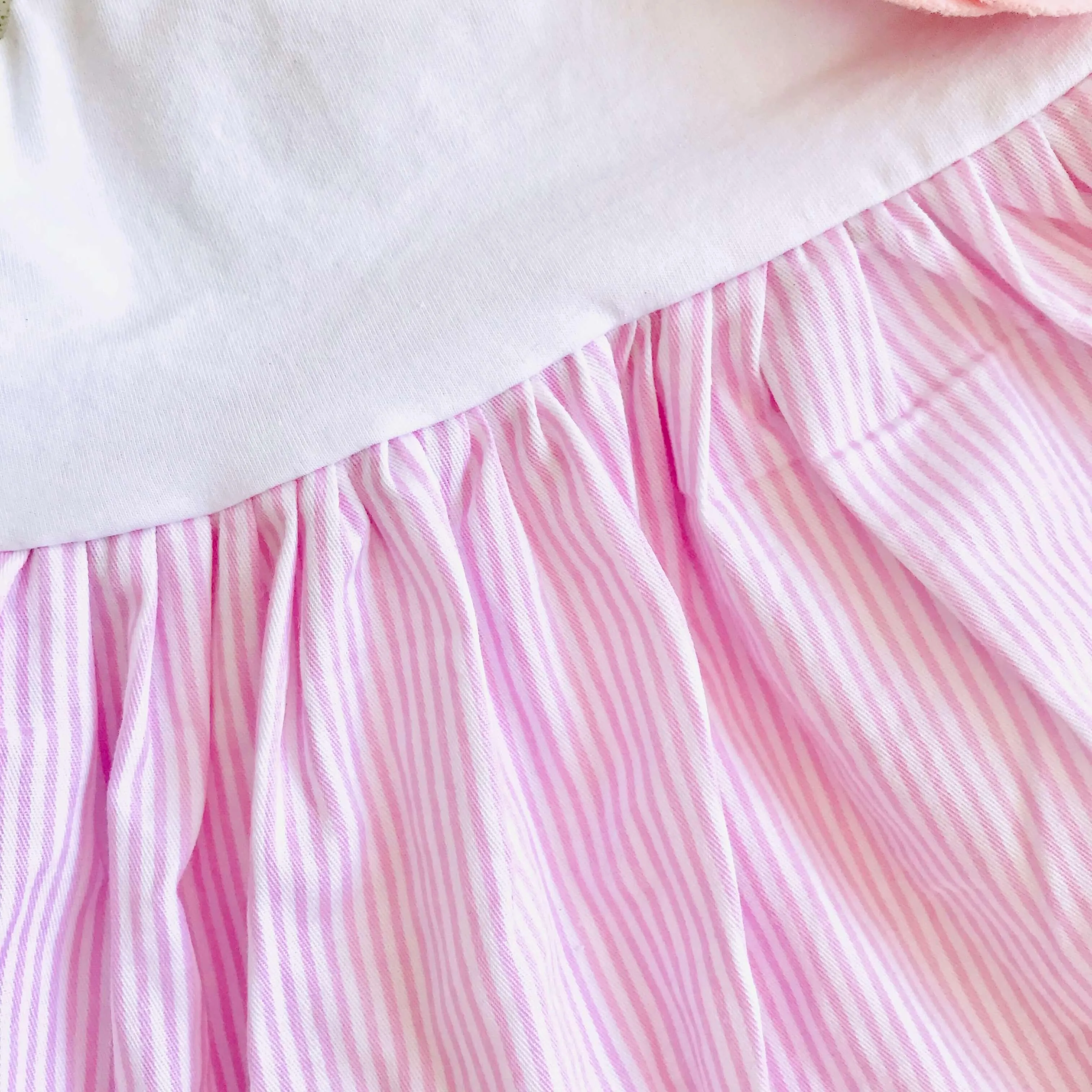 Dahlia Dress in White Stretch and Pinstripes Pink