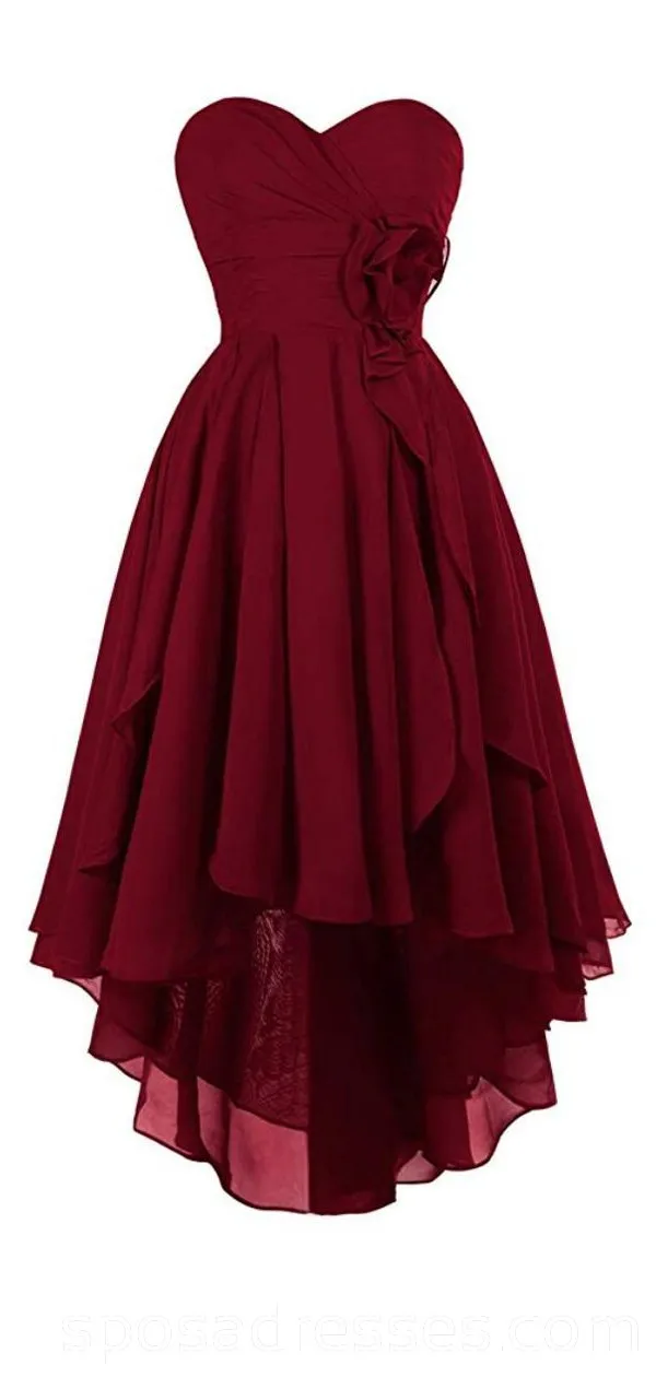 Dark Red High Low Chiffon Cheap Homecoming Dresses Online, Cheap Short Prom Dresses, CM759