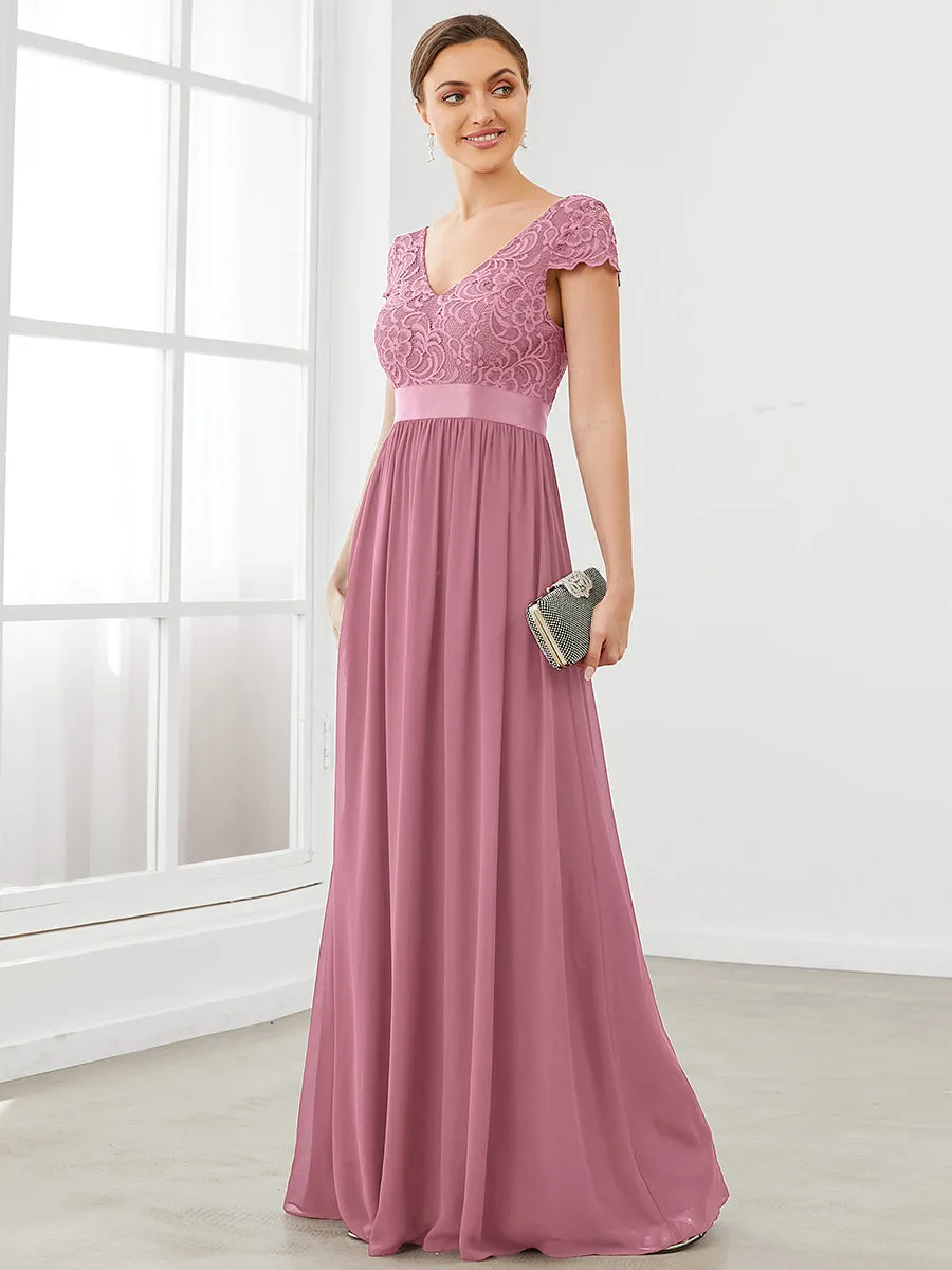 Deep V Neck A Line Cover Sleeves Wholesale Bridesmaid Dresses