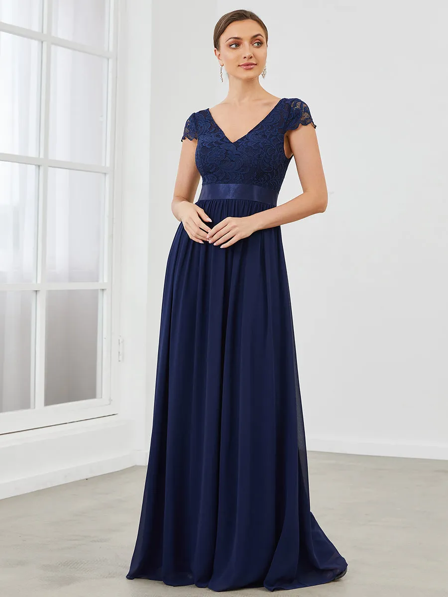 Deep V Neck A Line Cover Sleeves Wholesale Bridesmaid Dresses