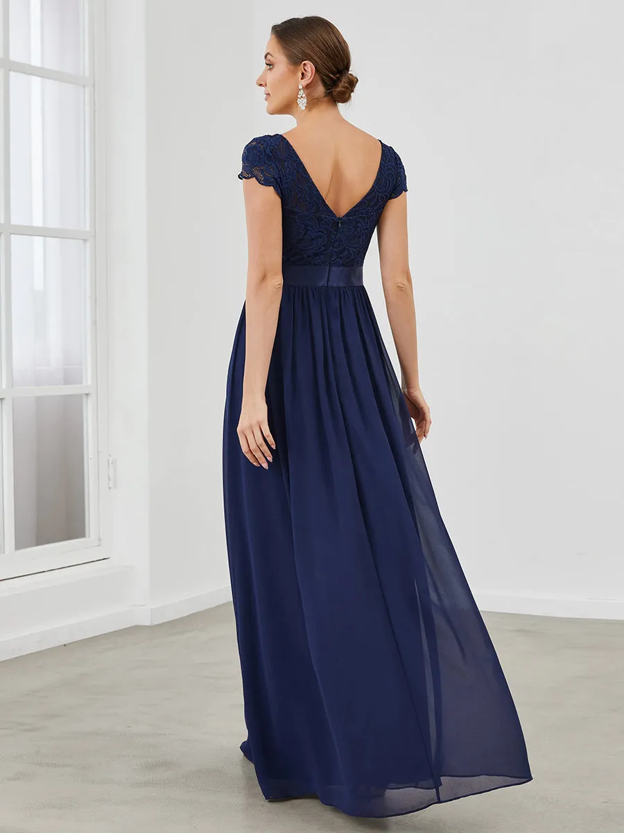 Deep V Neck A Line Cover Sleeves Wholesale Bridesmaid Dresses