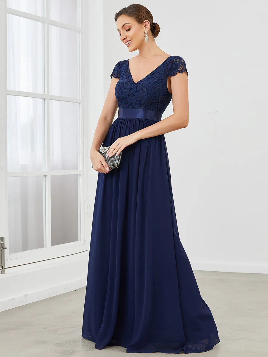 Deep V Neck A Line Cover Sleeves Wholesale Bridesmaid Dresses