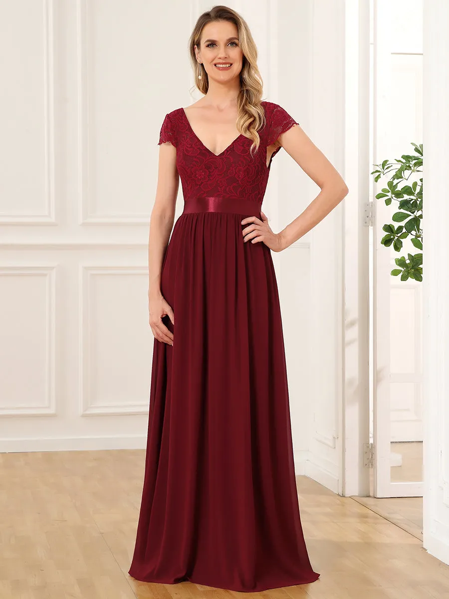 Deep V Neck A Line Cover Sleeves Wholesale Bridesmaid Dresses