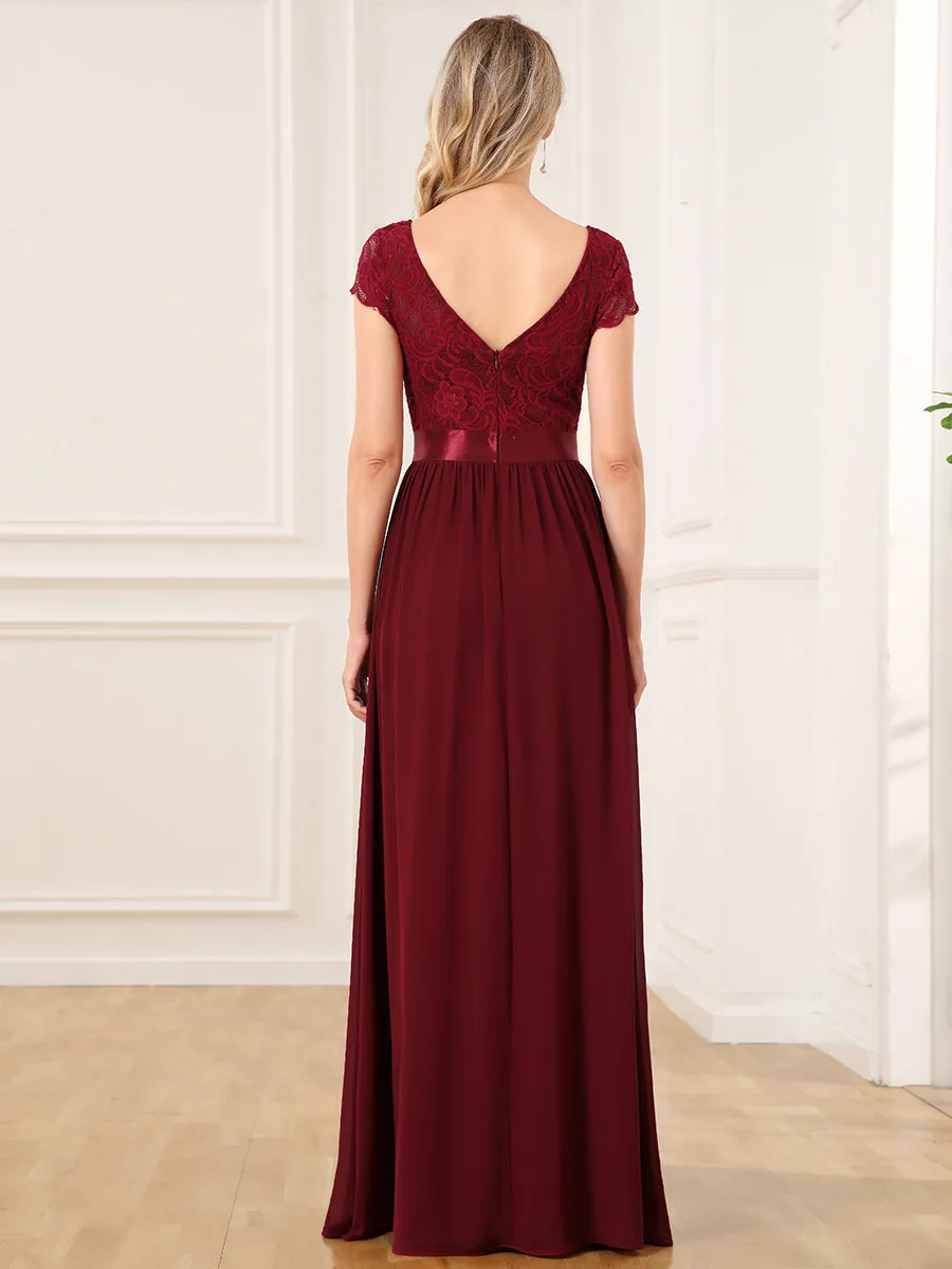 Deep V Neck A Line Cover Sleeves Wholesale Bridesmaid Dresses