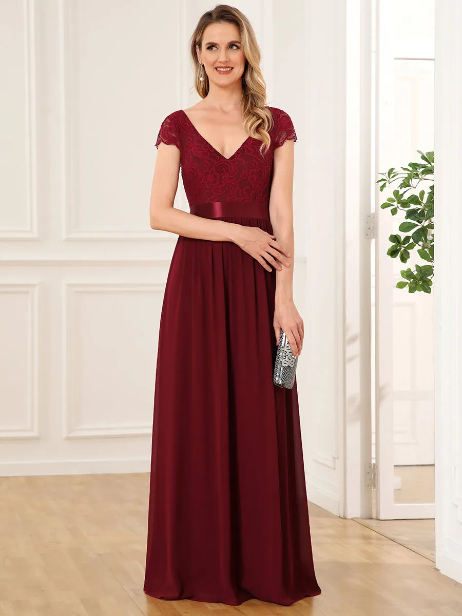 Deep V Neck A Line Cover Sleeves Wholesale Bridesmaid Dresses