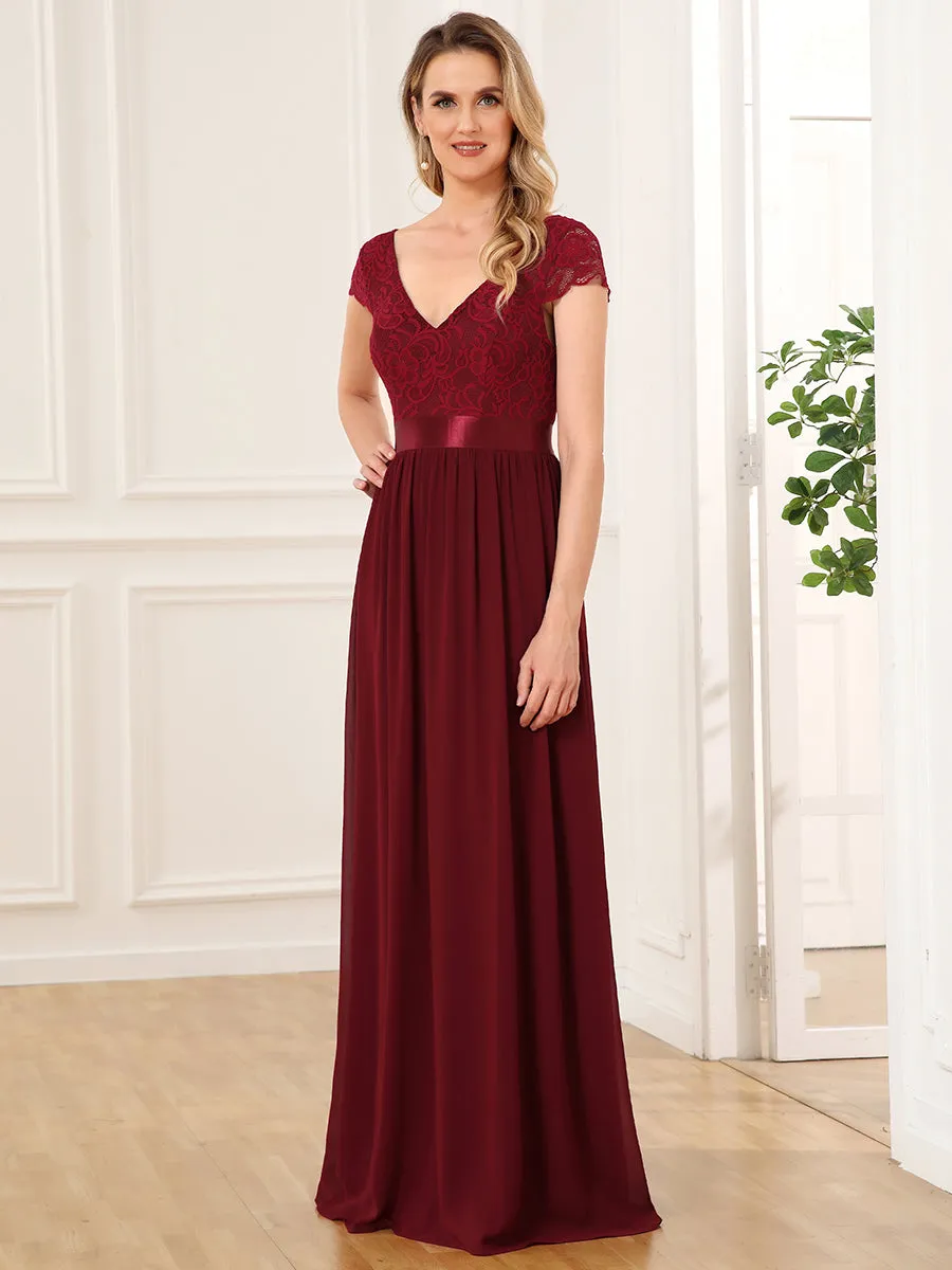 Deep V Neck A Line Cover Sleeves Wholesale Bridesmaid Dresses