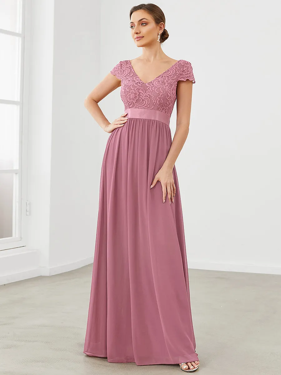 Deep V Neck A Line Cover Sleeves Wholesale Bridesmaid Dresses