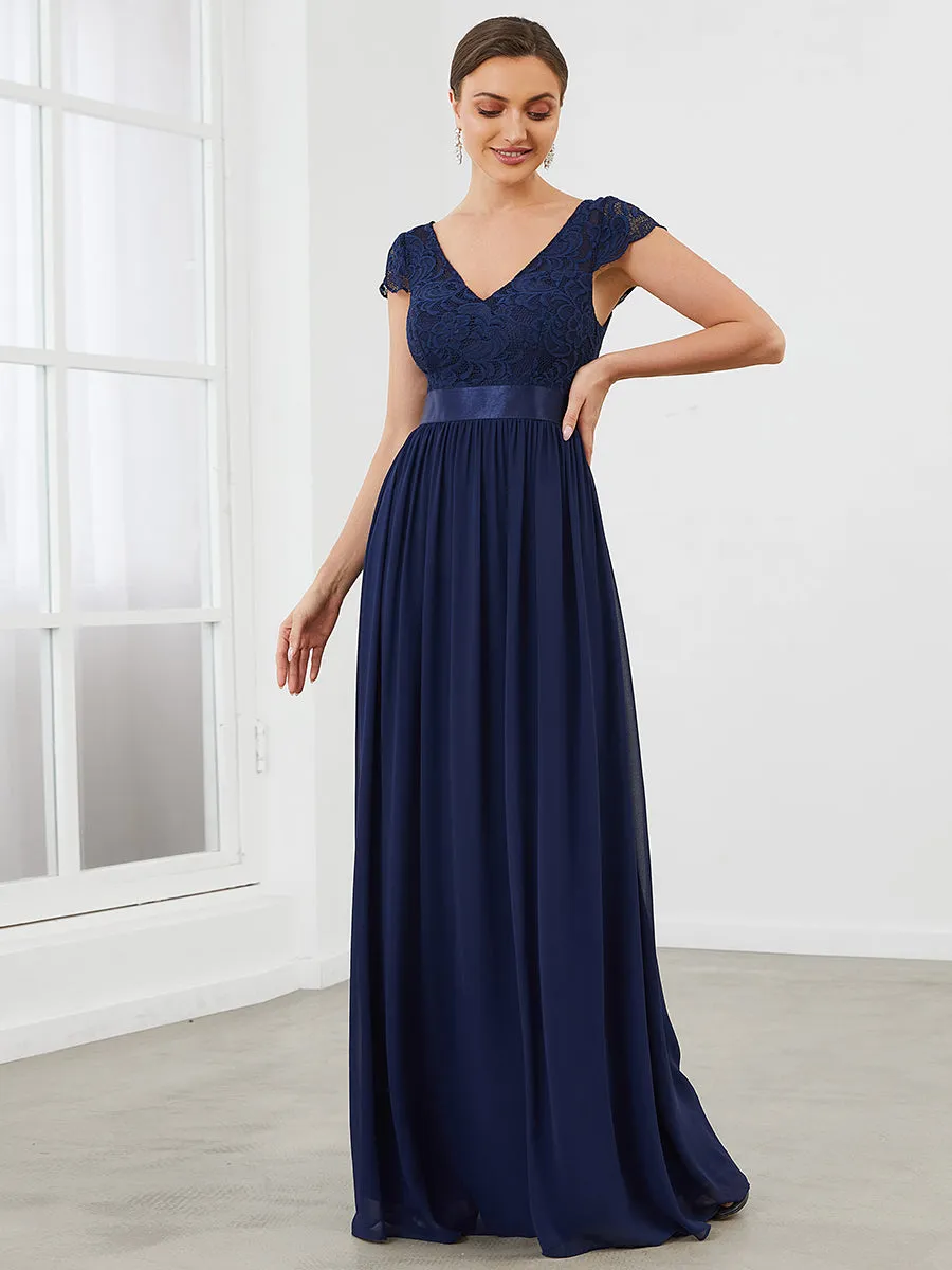 Deep V Neck A Line Cover Sleeves Wholesale Bridesmaid Dresses