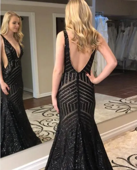 Deep V-neck Sequin Prom Dresses, Mermaid Prom Dresses, Long Prom Dresses, Prom Dresses, BG0411