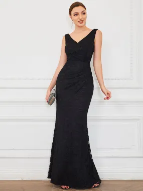 Deep V Neck Sleeveless Fishtail Floor Length Wholesale Evening Dresses