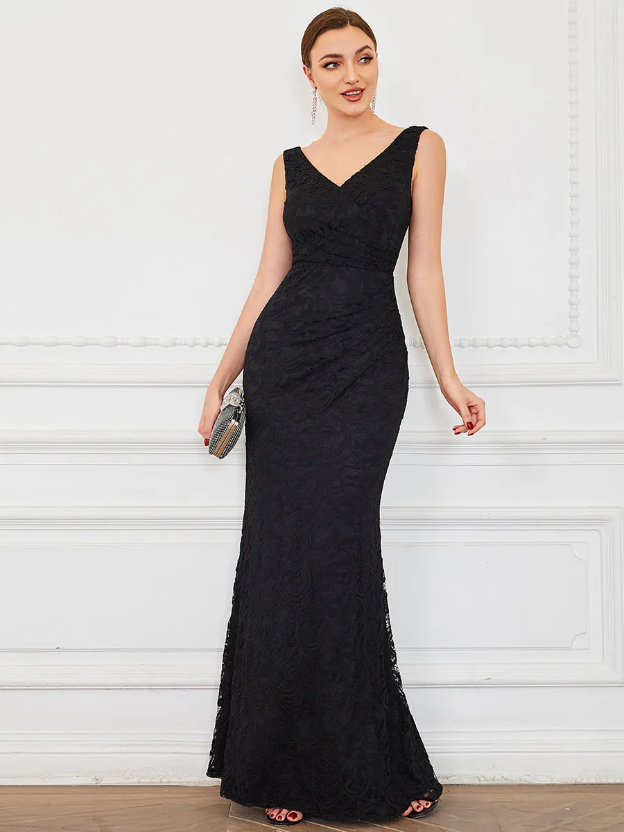 Deep V Neck Sleeveless Fishtail Floor Length Wholesale Evening Dresses