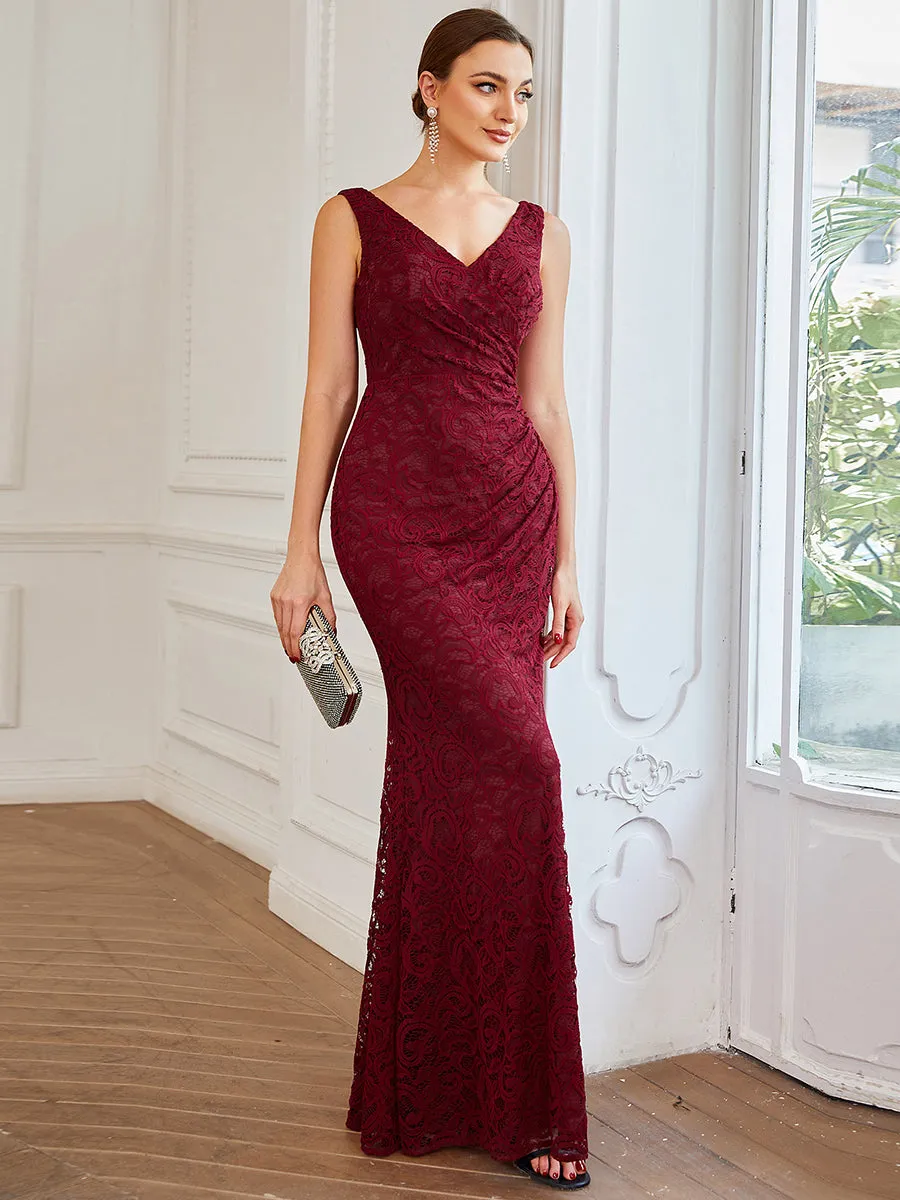 Deep V Neck Sleeveless Fishtail Floor Length Wholesale Evening Dresses