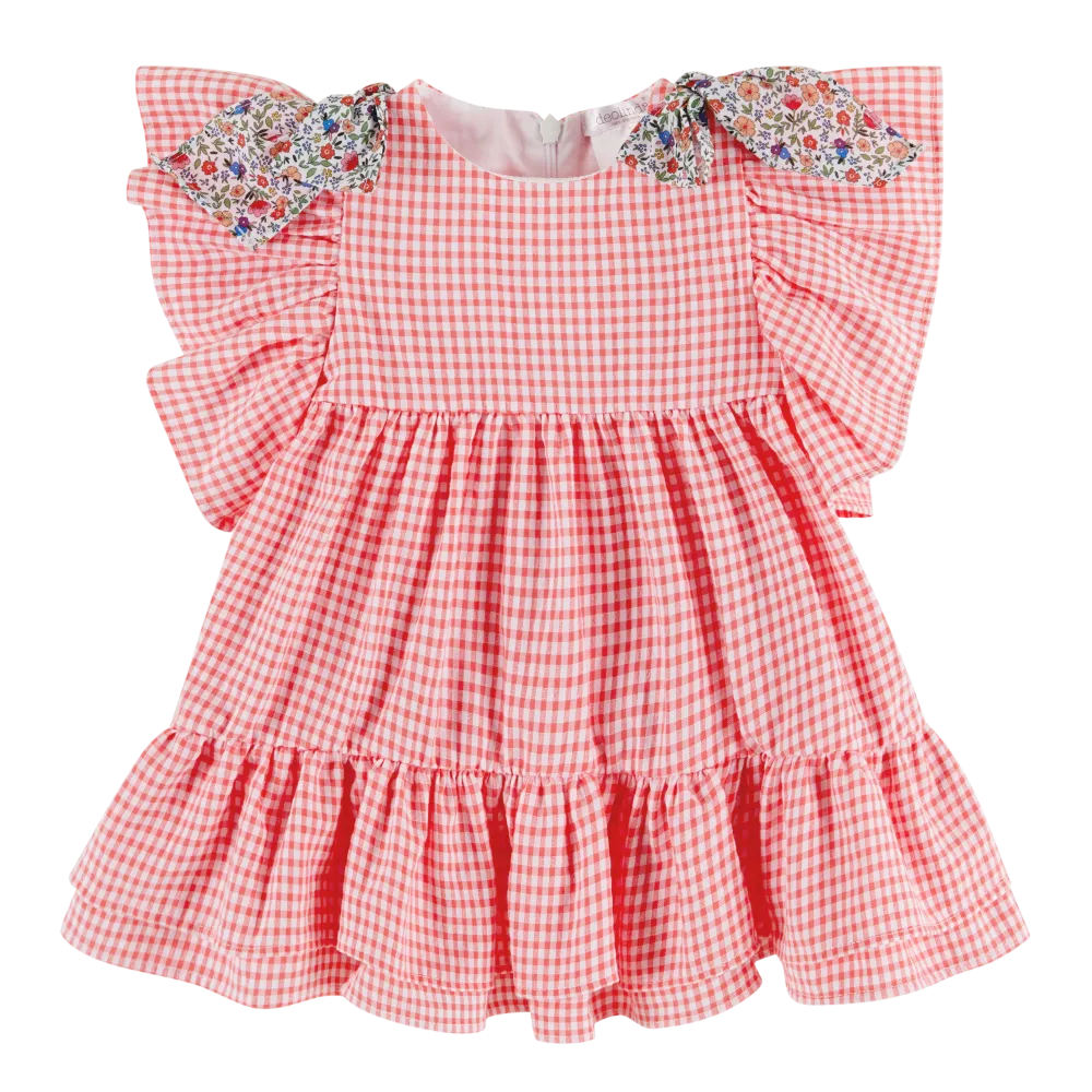 Deolinda Girls Nectarine Red Check Dress