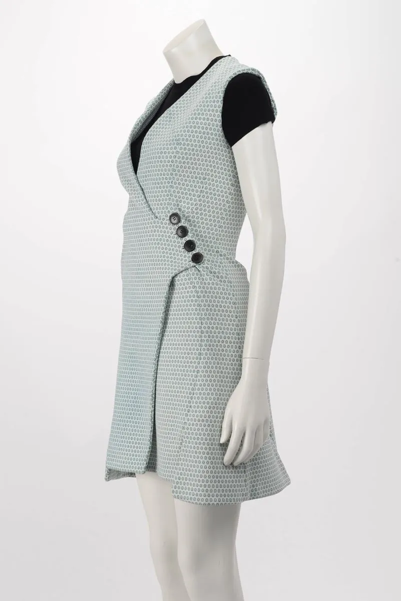 Dior White & Green Sleeveless V-Neck Dress FR 34