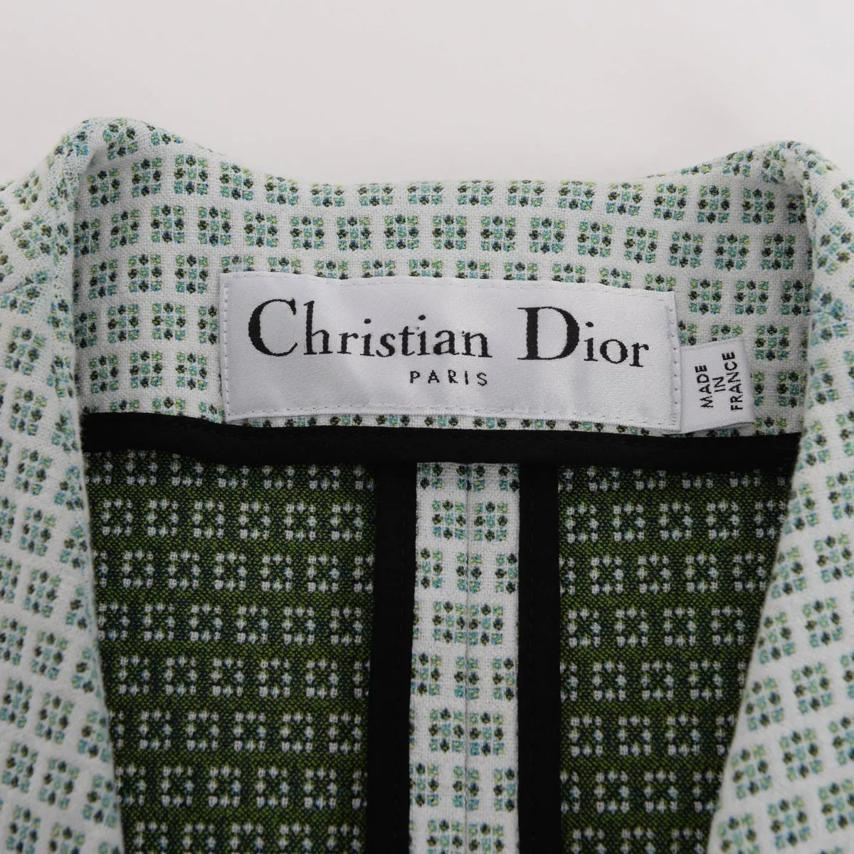 Dior White & Green Sleeveless V-Neck Dress FR 34